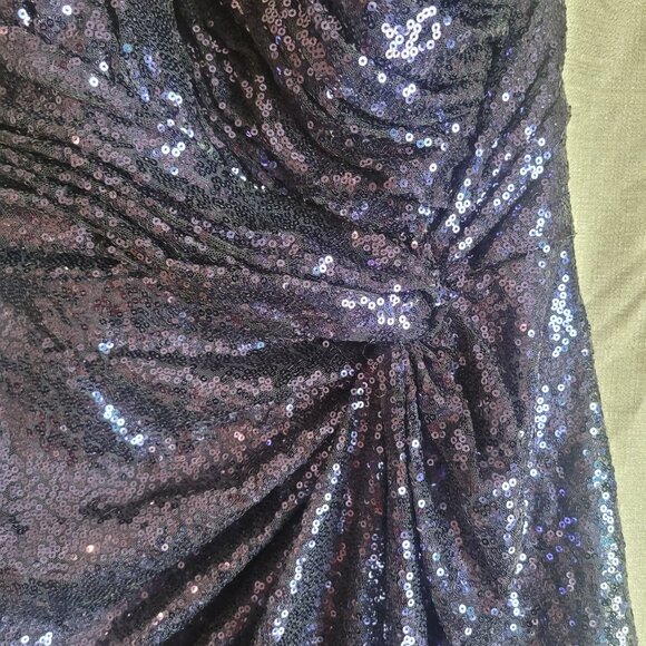 Rene Ruiz Women One-Shoulder Sequin Long Gown Purple Slit Drape Waist Sz12 $1595 - Picture 9 of 13